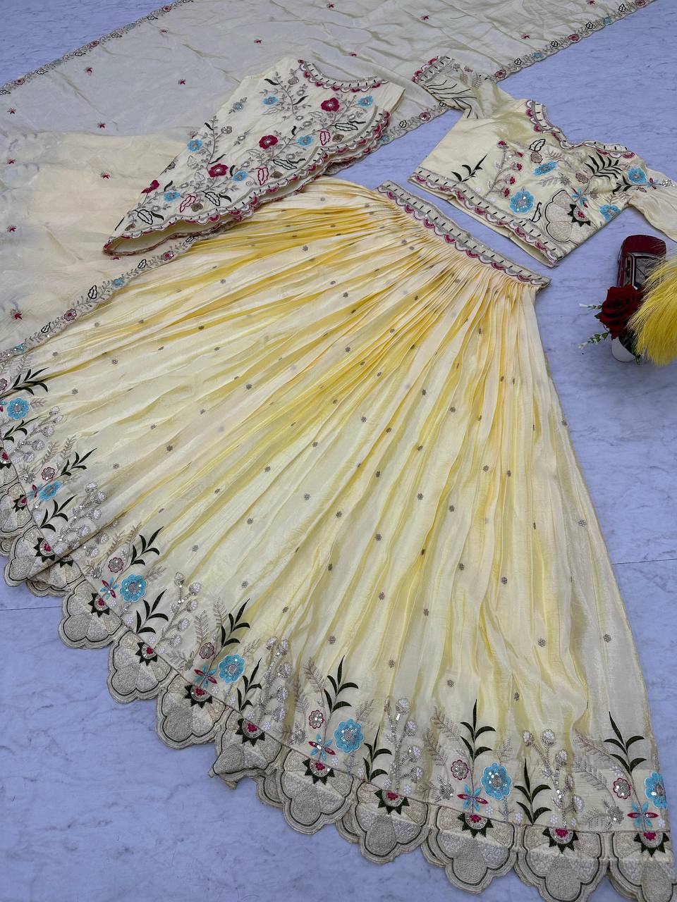 Occasion Wear Gold Crush Cream Color Lehenga Choli