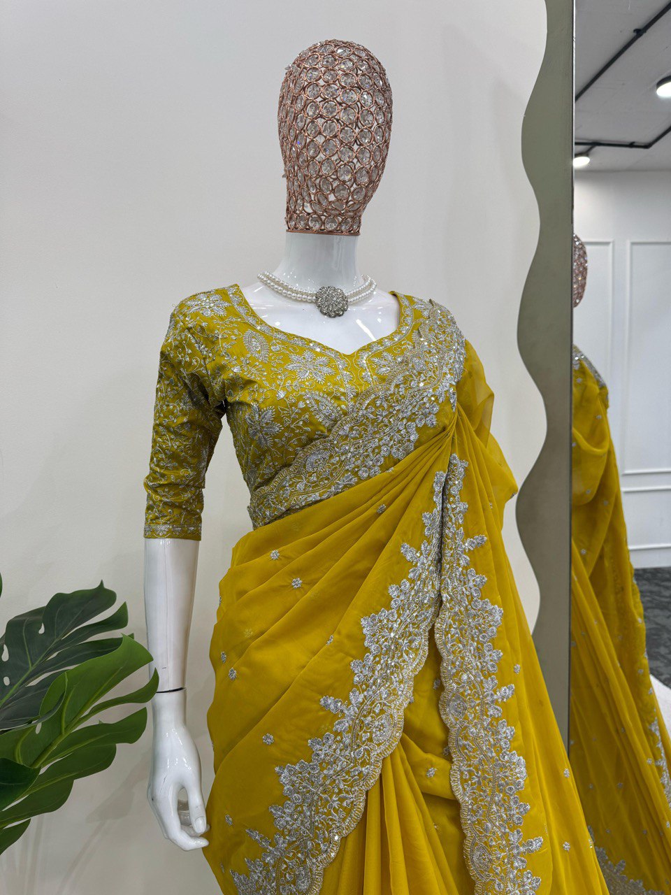 Preferable Thred & Sequnce Work Yellow Color Saree