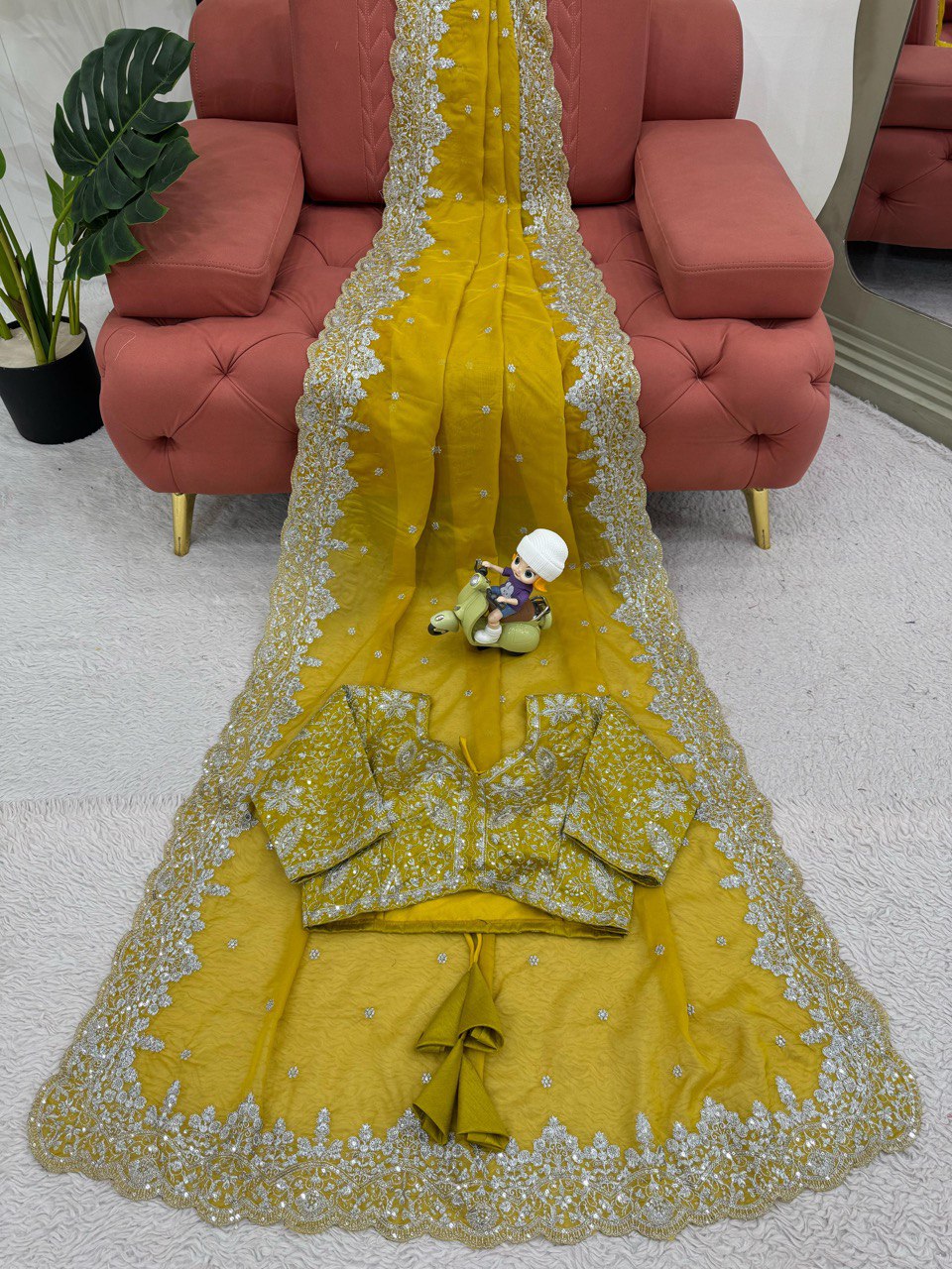 Preferable Thred & Sequnce Work Yellow Color Saree