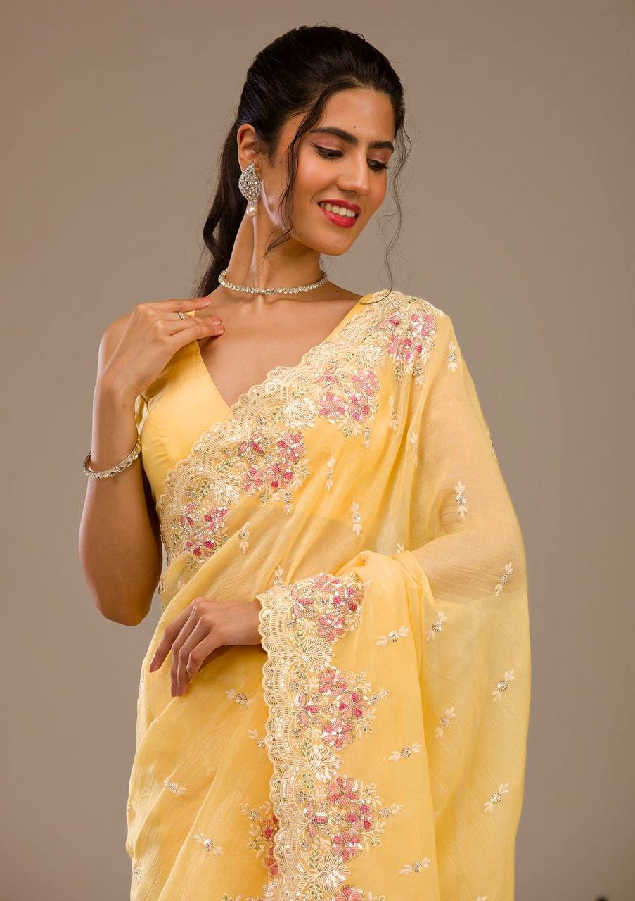 Lovely Heavy Work Yellow Color Saree