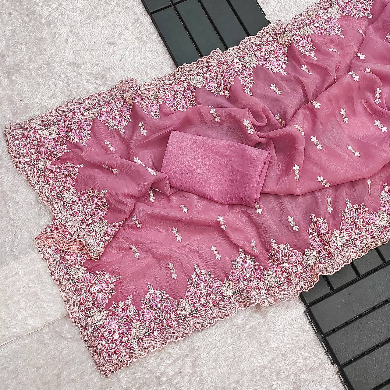 Lovely Heavy Work Pink Color Saree