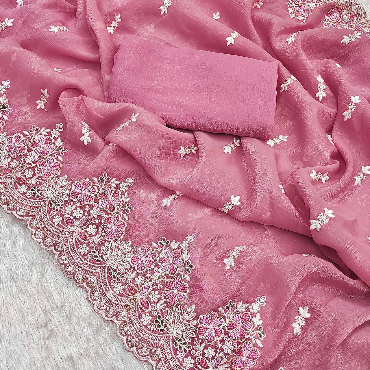 Lovely Heavy Work Pink Color Saree