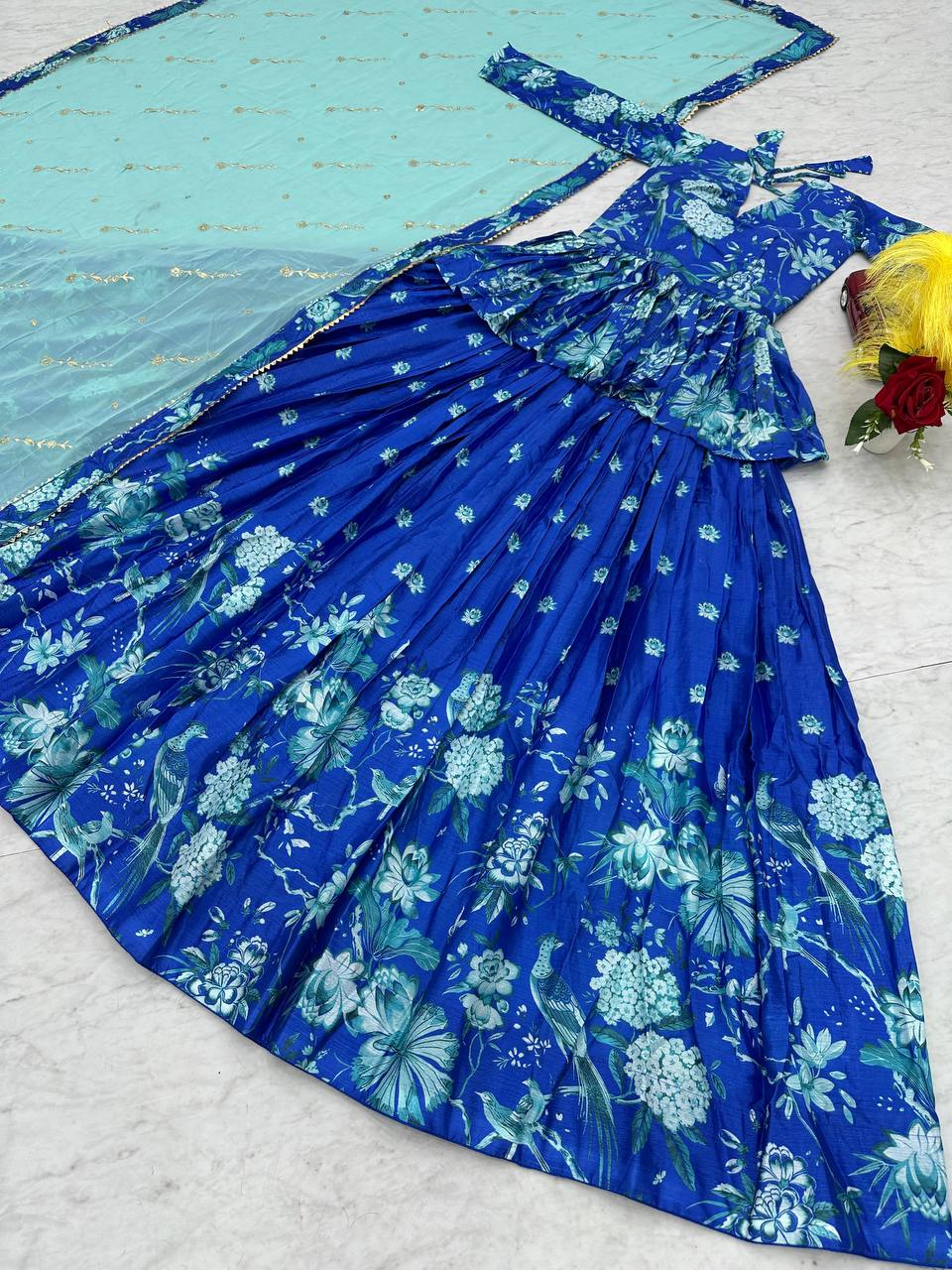 Outstanding Digital Print Blue Color Lehenga Choli