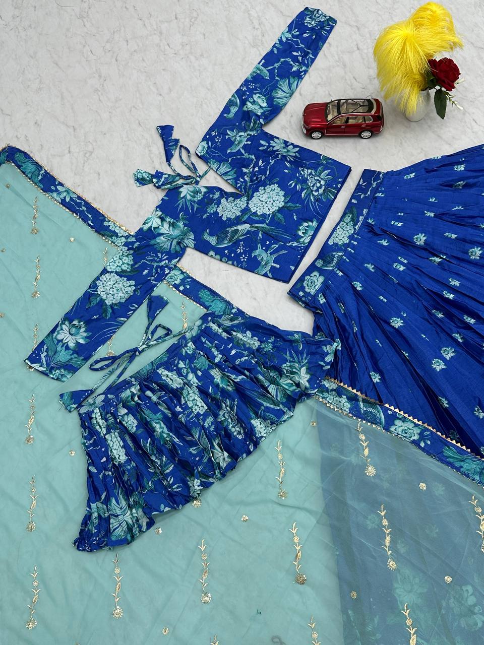 Outstanding Digital Print Blue Color Lehenga Choli