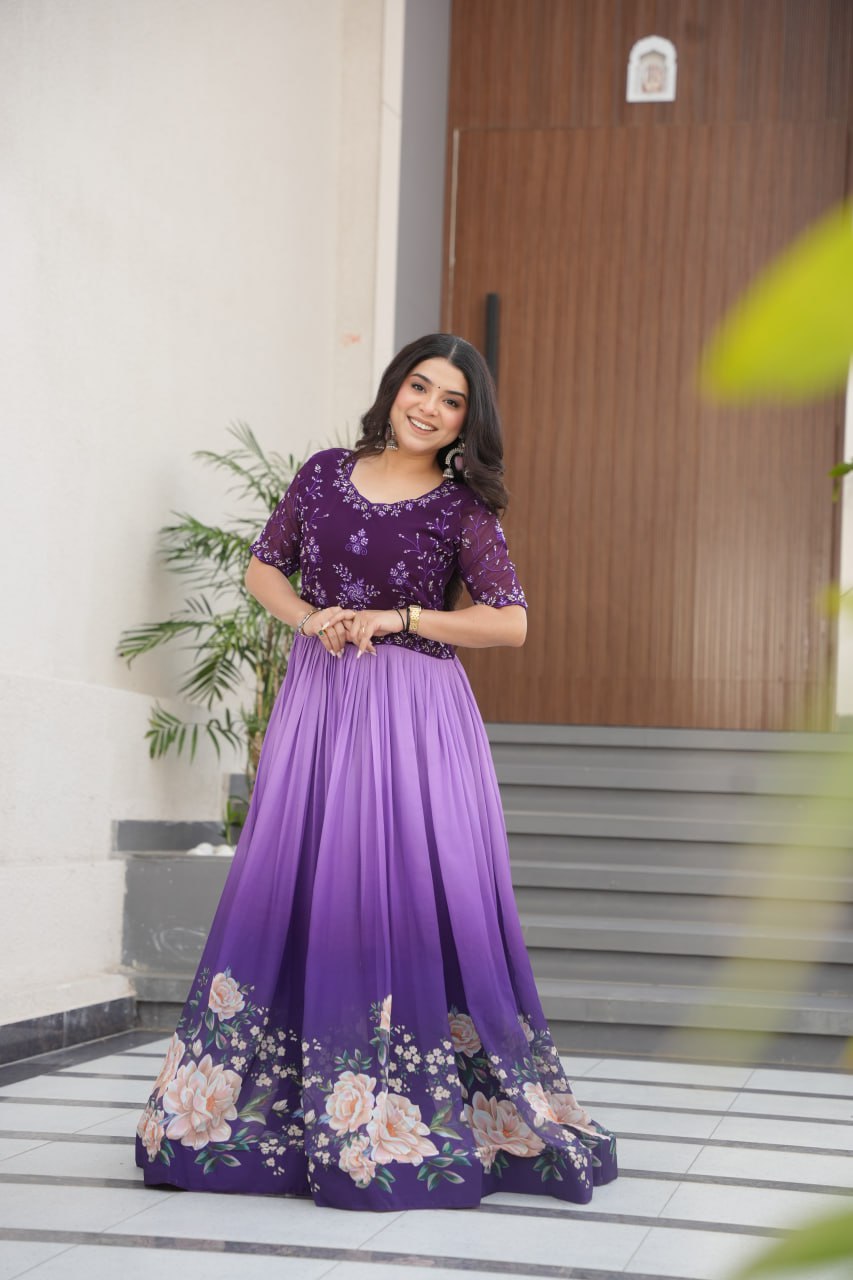 Admiring Digital Print Lavender Color Gown