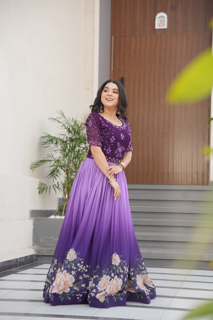 Admiring Digital Print Lavender Color Gown