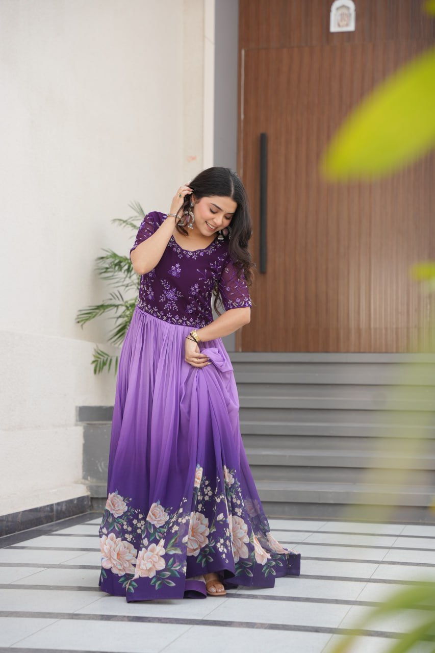 Admiring Digital Print Lavender Color Gown