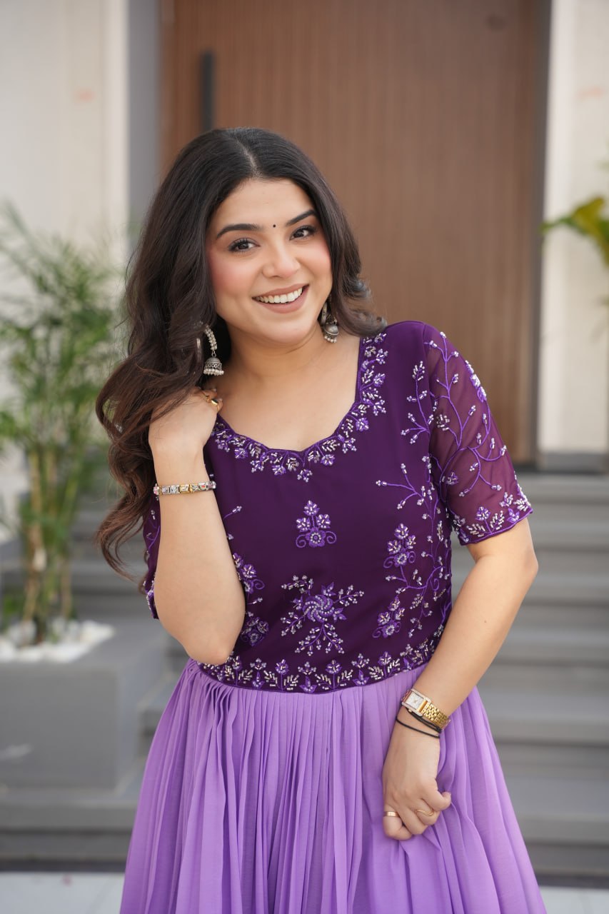 Admiring Digital Print Lavender Color Gown