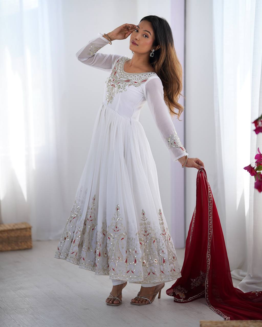 Imposing White Color Gown With Maroon Dupatta – vastracloth