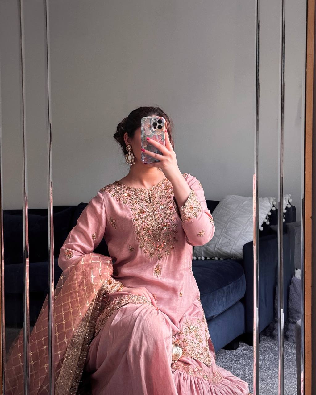 Designer Heavy Work Pink Color Sharara Suit