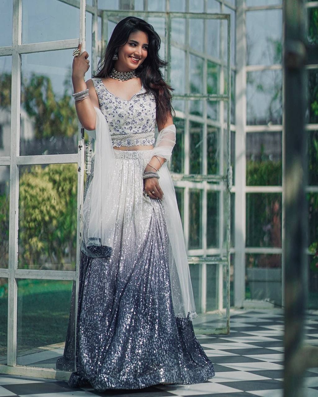 Function Wear Banglori Silk White With Double Shaded Color Lehenga Choli