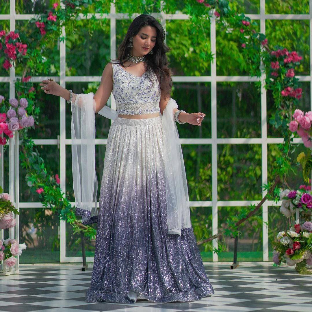 Function Wear Banglori Silk White With Double Shaded Color Lehenga Choli