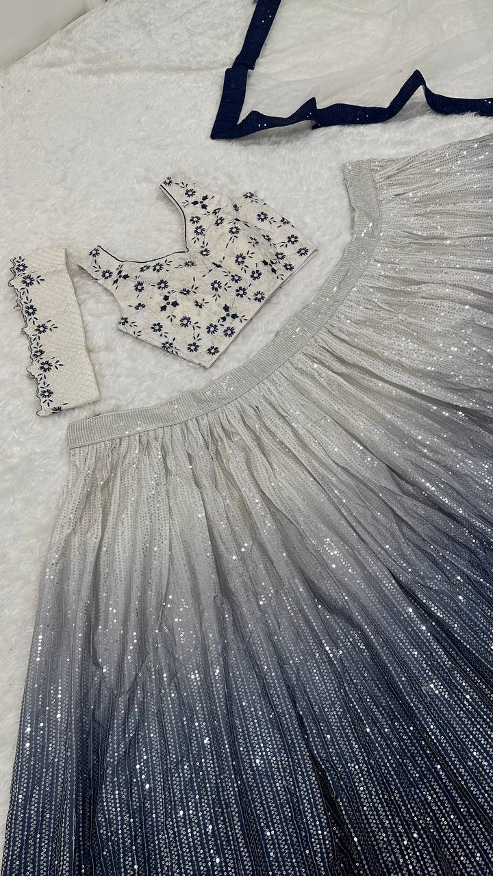 Function Wear Banglori Silk White With Double Shaded Color Lehenga Choli