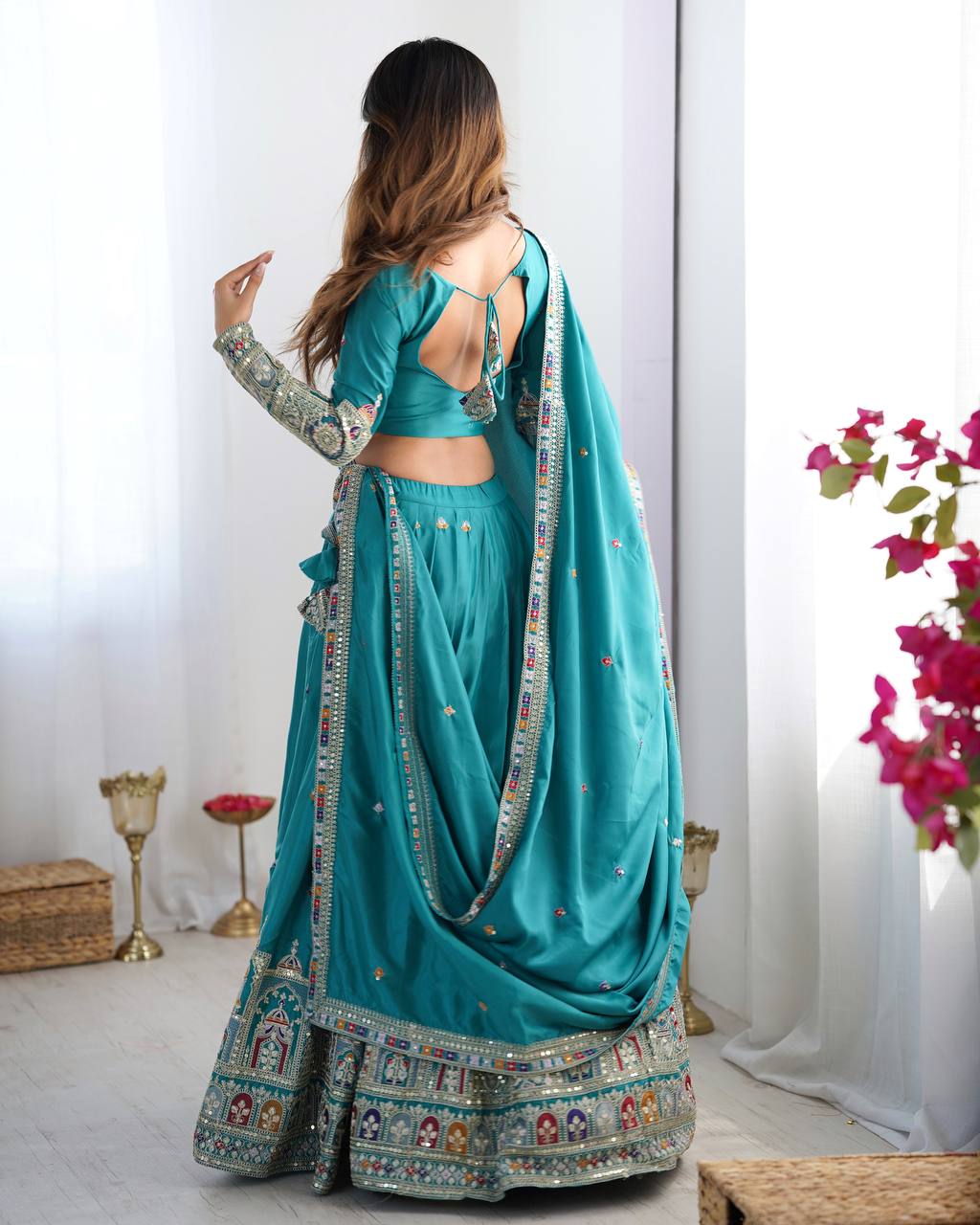 Marriage Special Sequence Work Teal Blue Color Lehenga Choli