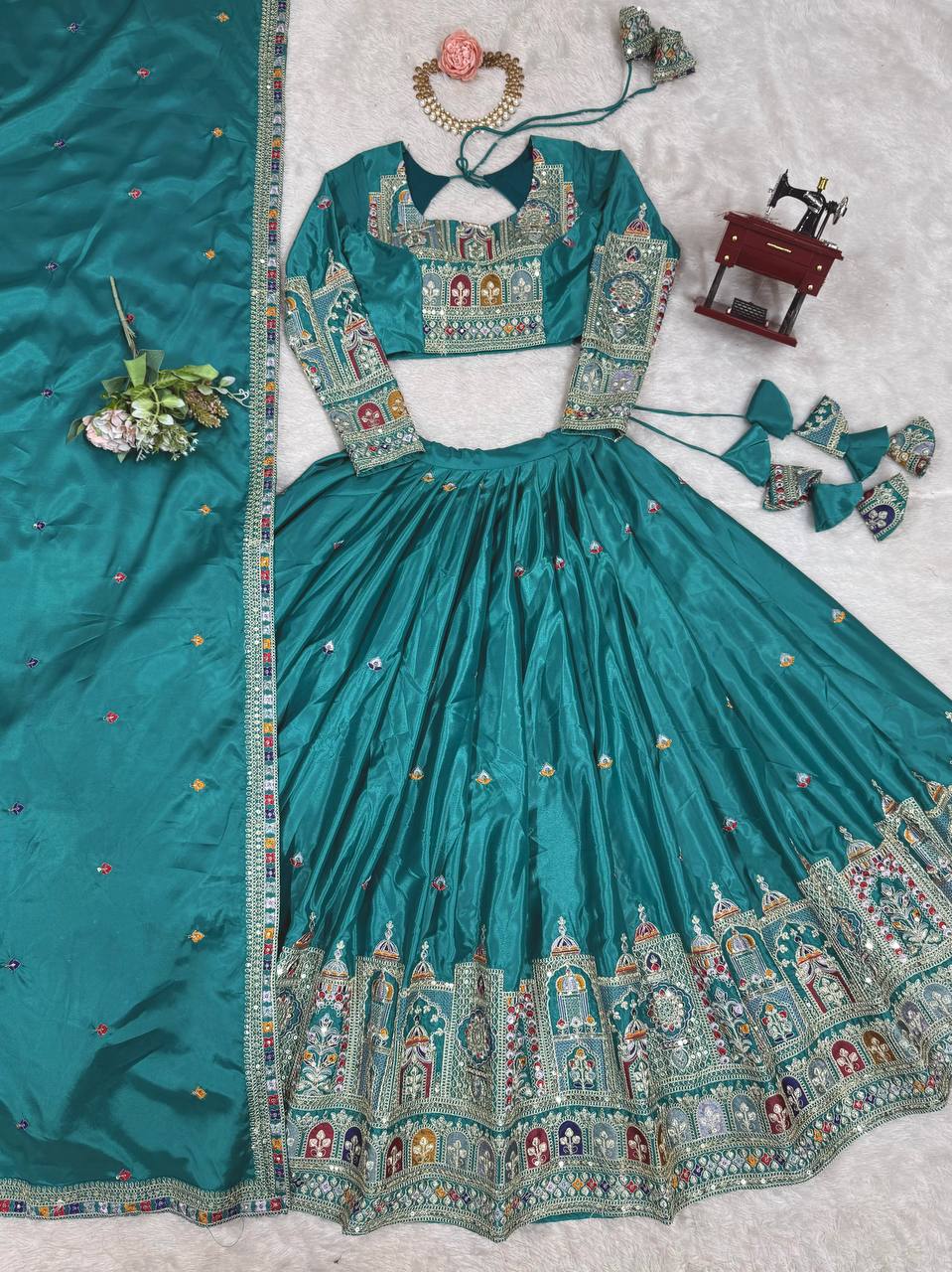 Marriage Special Sequence Work Teal Blue Color Lehenga Choli
