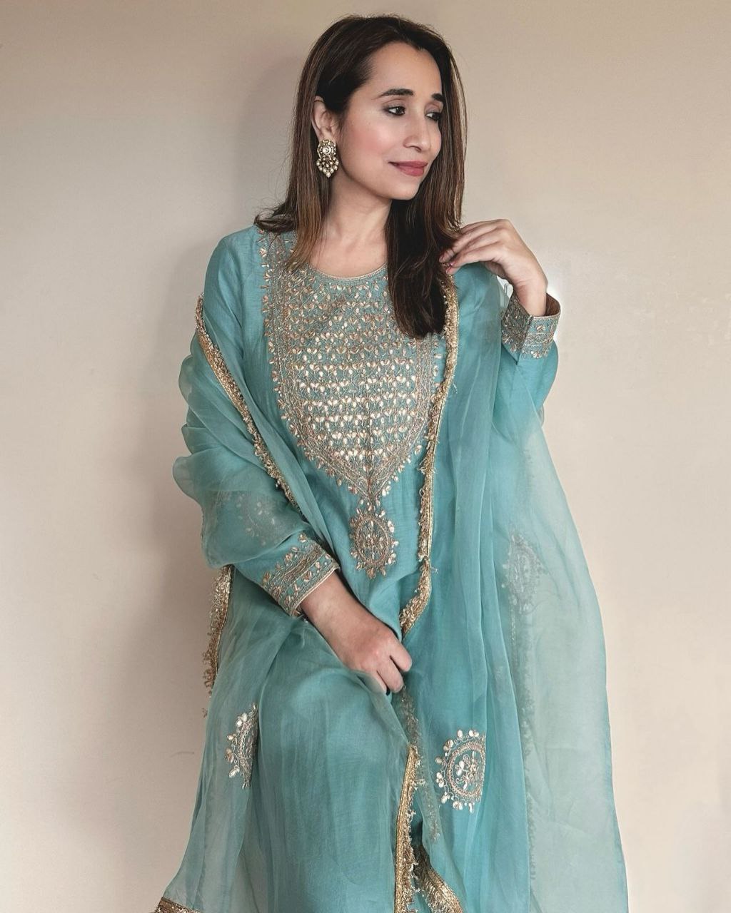 Graceful Vichitra Silk Sky Blue Color Sharara Suit
