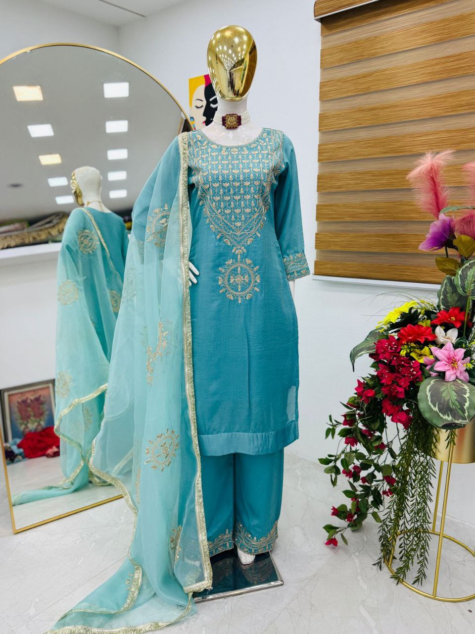 Graceful Vichitra Silk Sky Blue Color Sharara Suit
