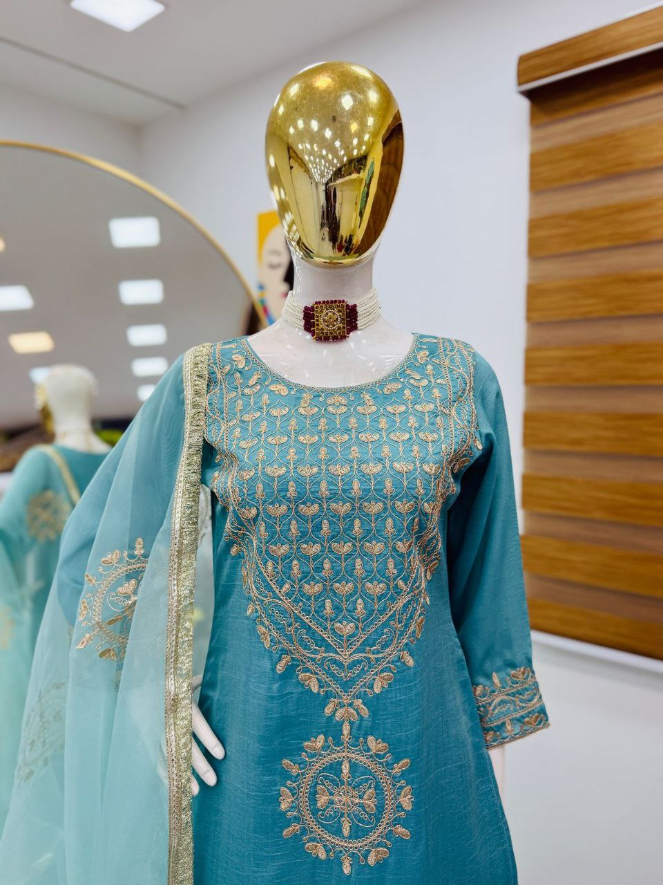 Graceful Vichitra Silk Sky Blue Color Sharara Suit