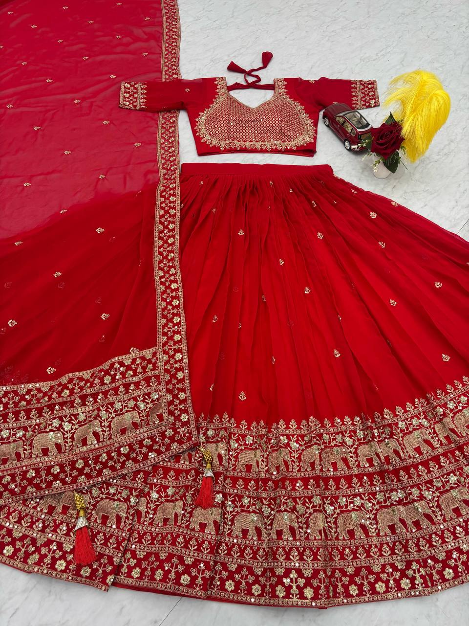Bridal Wear Heavy Work Red Color Lehenga Choli