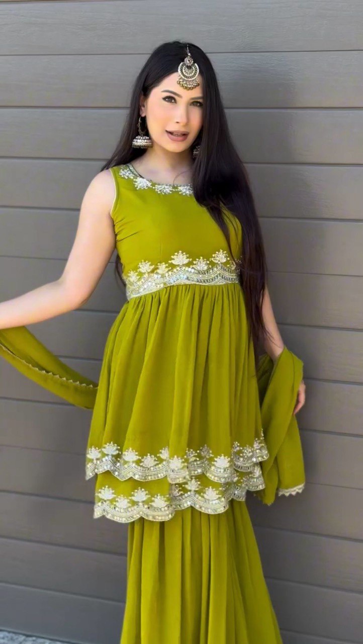 Good Looking Georgette Green Color Sharara Suit