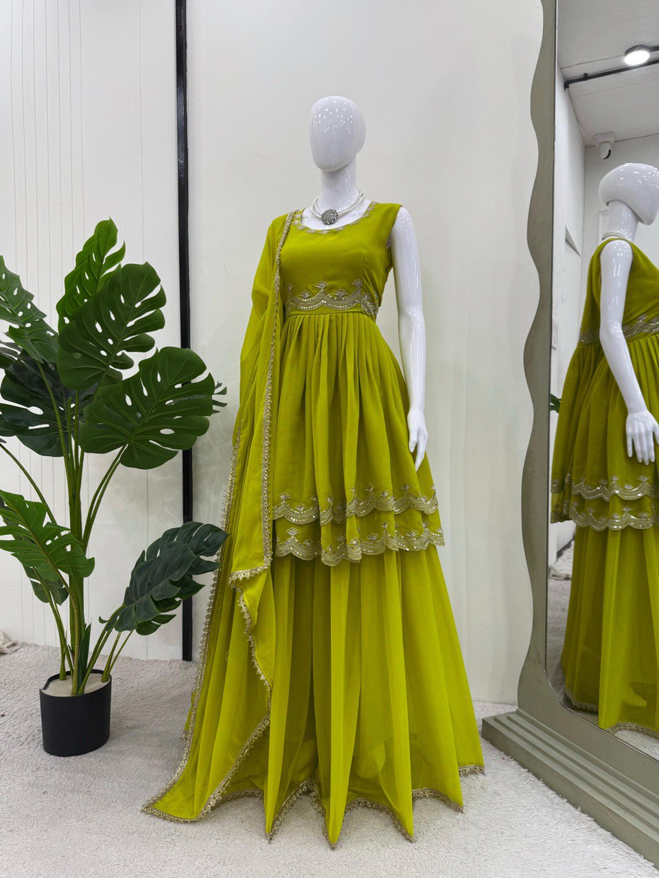 Good Looking Georgette Green Color Sharara Suit