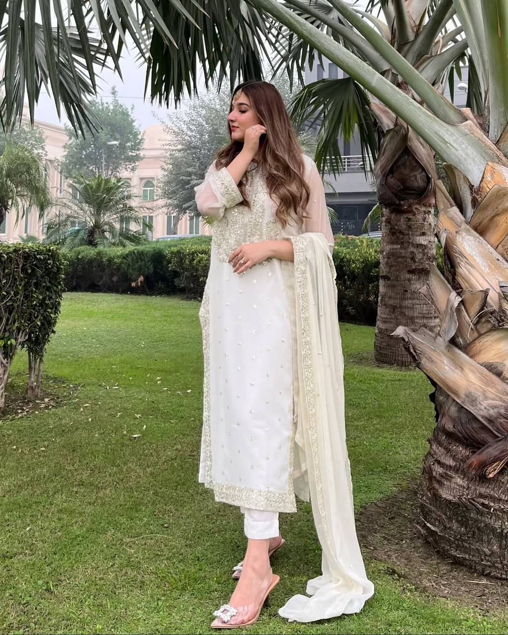 Delightful Embroidery Work White Color Salwar Suit