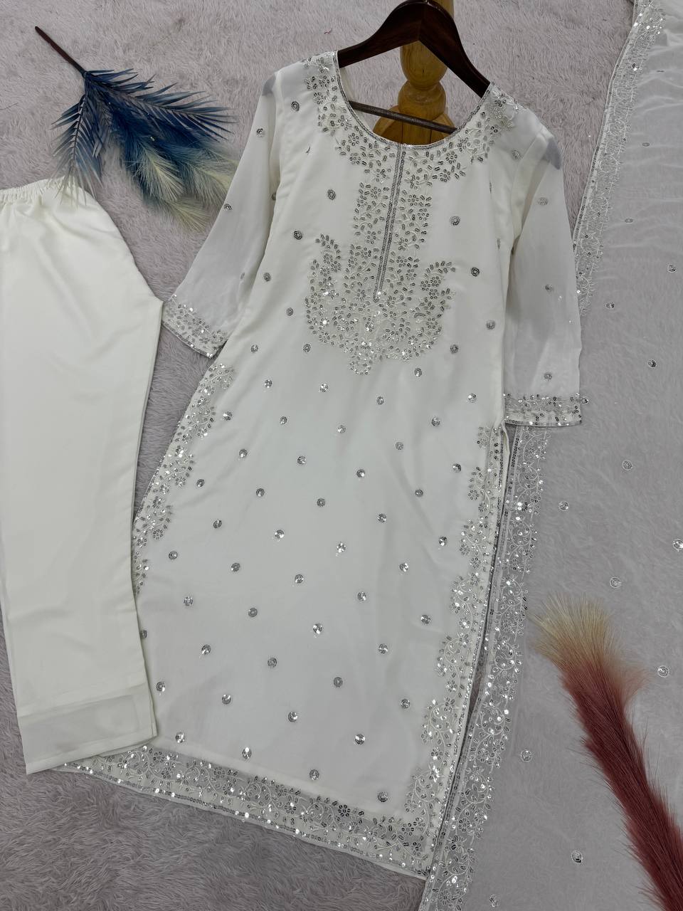 Delightful Embroidery Work White Color Salwar Suit