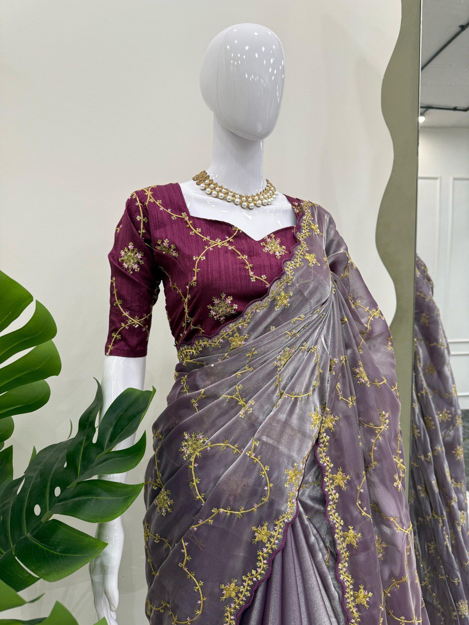 Innovative Thread With Sequence Work Lavender Color Designer Saree