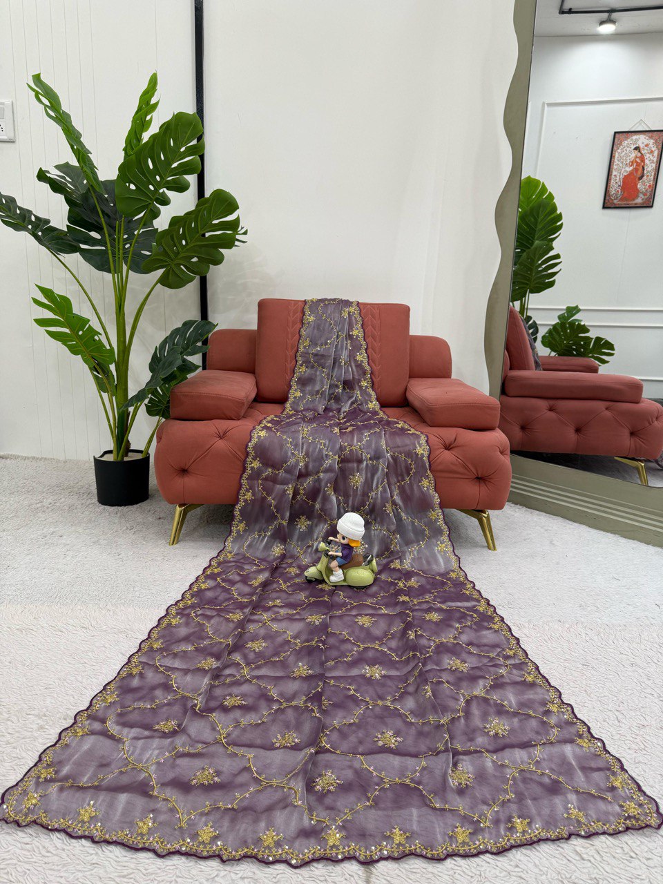 Innovative Thread With Sequence Work Lavender Color Designer Saree