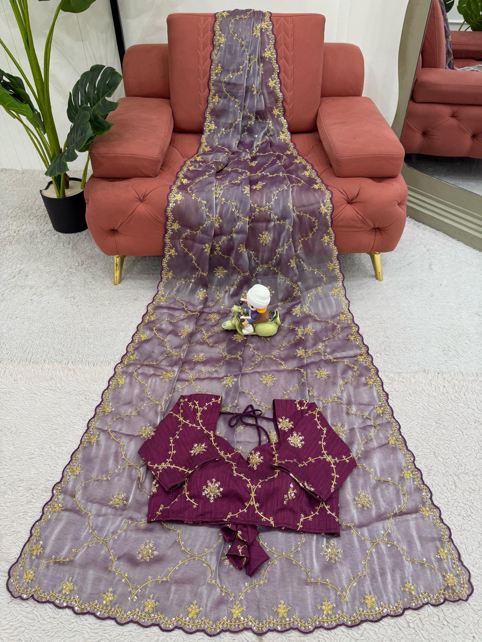 Innovative Thread With Sequence Work Lavender Color Designer Saree