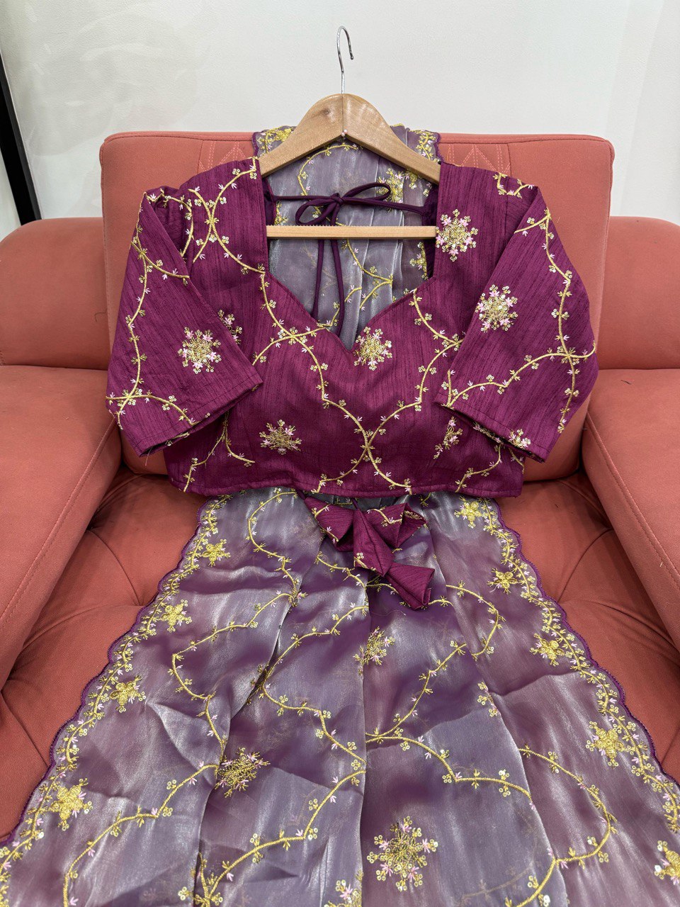 Innovative Thread With Sequence Work Lavender Color Designer Saree
