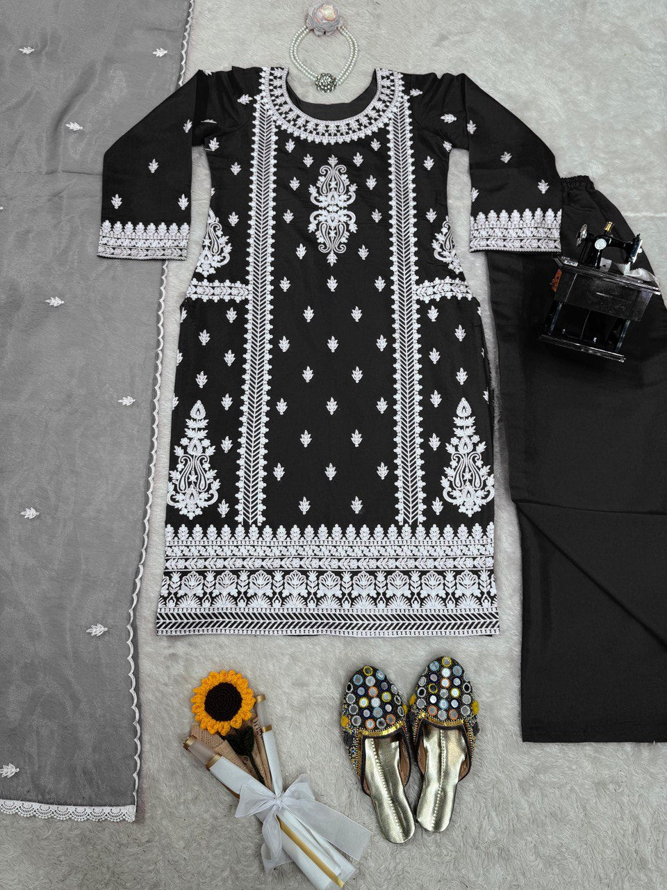 Beautiful Roman Silk Black Color Palazzo Suit