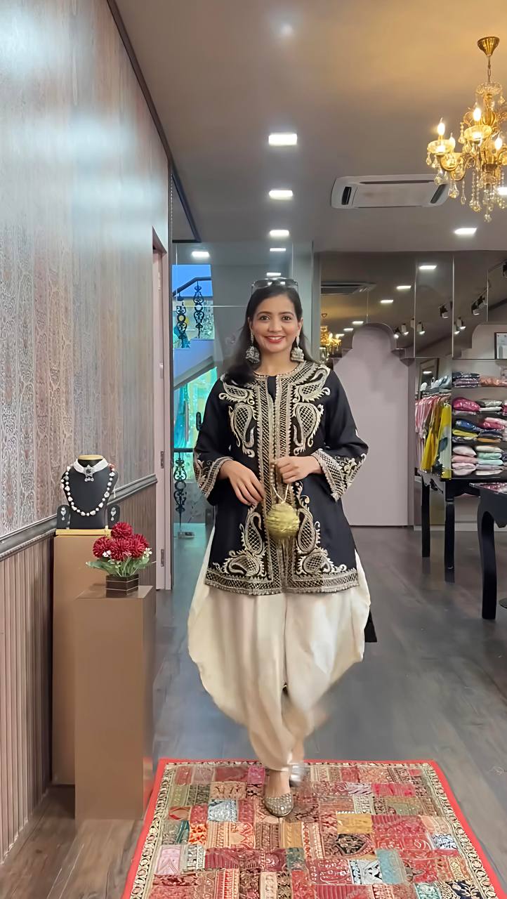 Designer Heavy Work Black Color Dhoti Suit