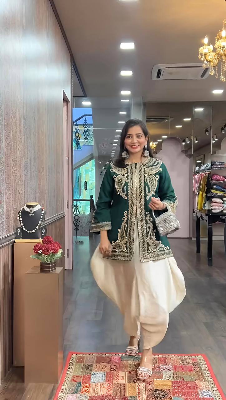 Designer Heavy Work Green Color Dhoti Suit