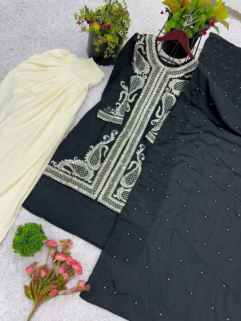 Designer Heavy Work Black Color Dhoti Suit