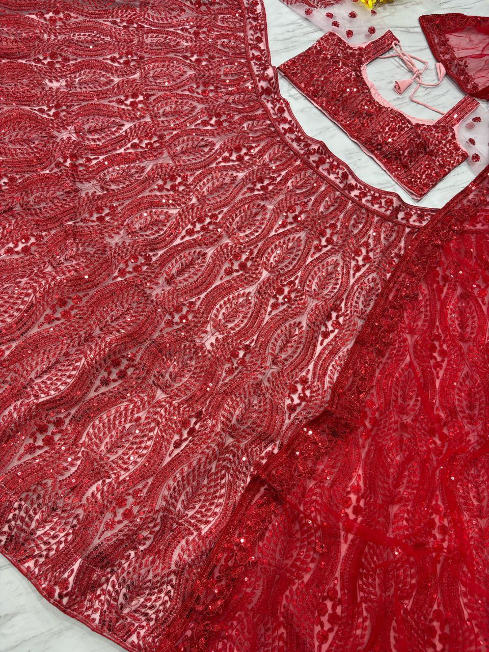 Bridal Wear Heavy Work Red Color Lehenga Choli