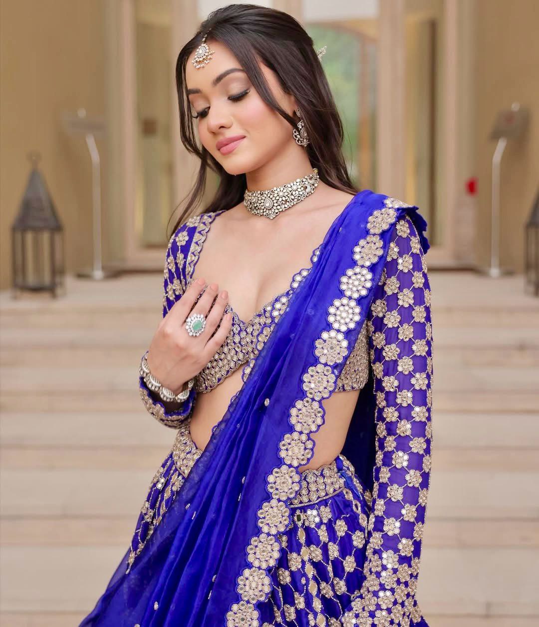 Marriage Special Embroidery Heavy Work Blue Color Lehenga Choli