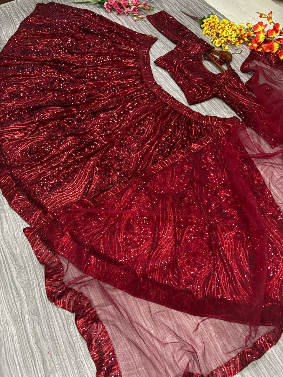 Designer Heavy Work Maroon Color Lehenga Choli