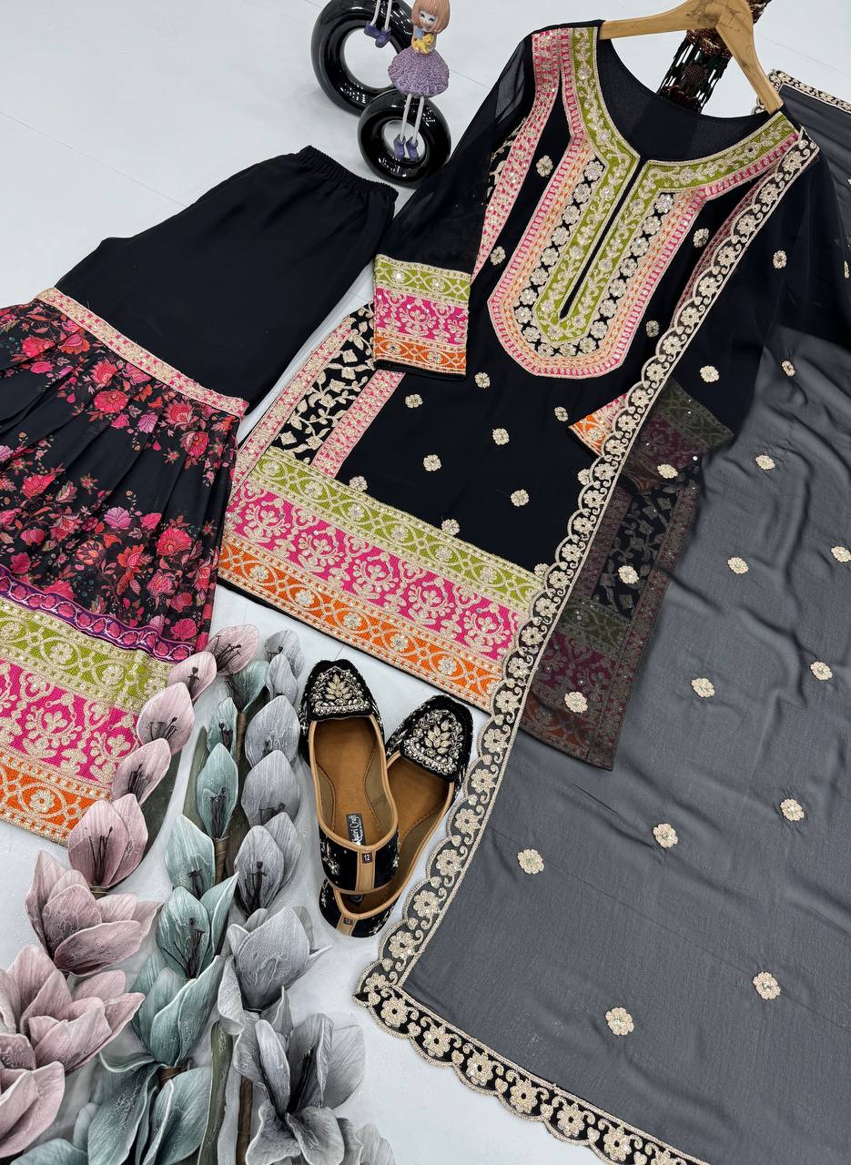 Stunning Embroidery Work Black Color Palazzo Suit