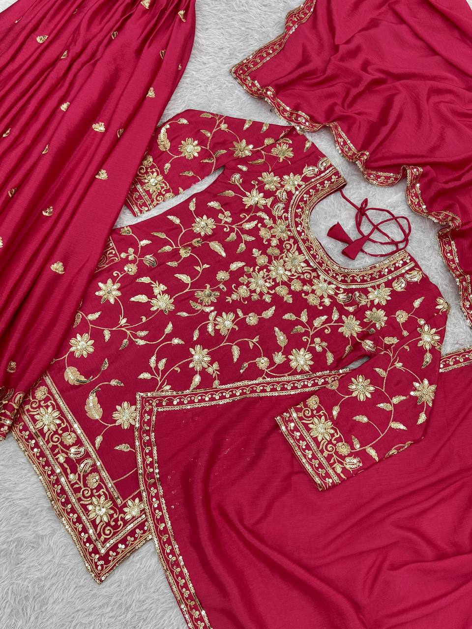 Awesome Embroidery Work Pink Color Sharara Suit