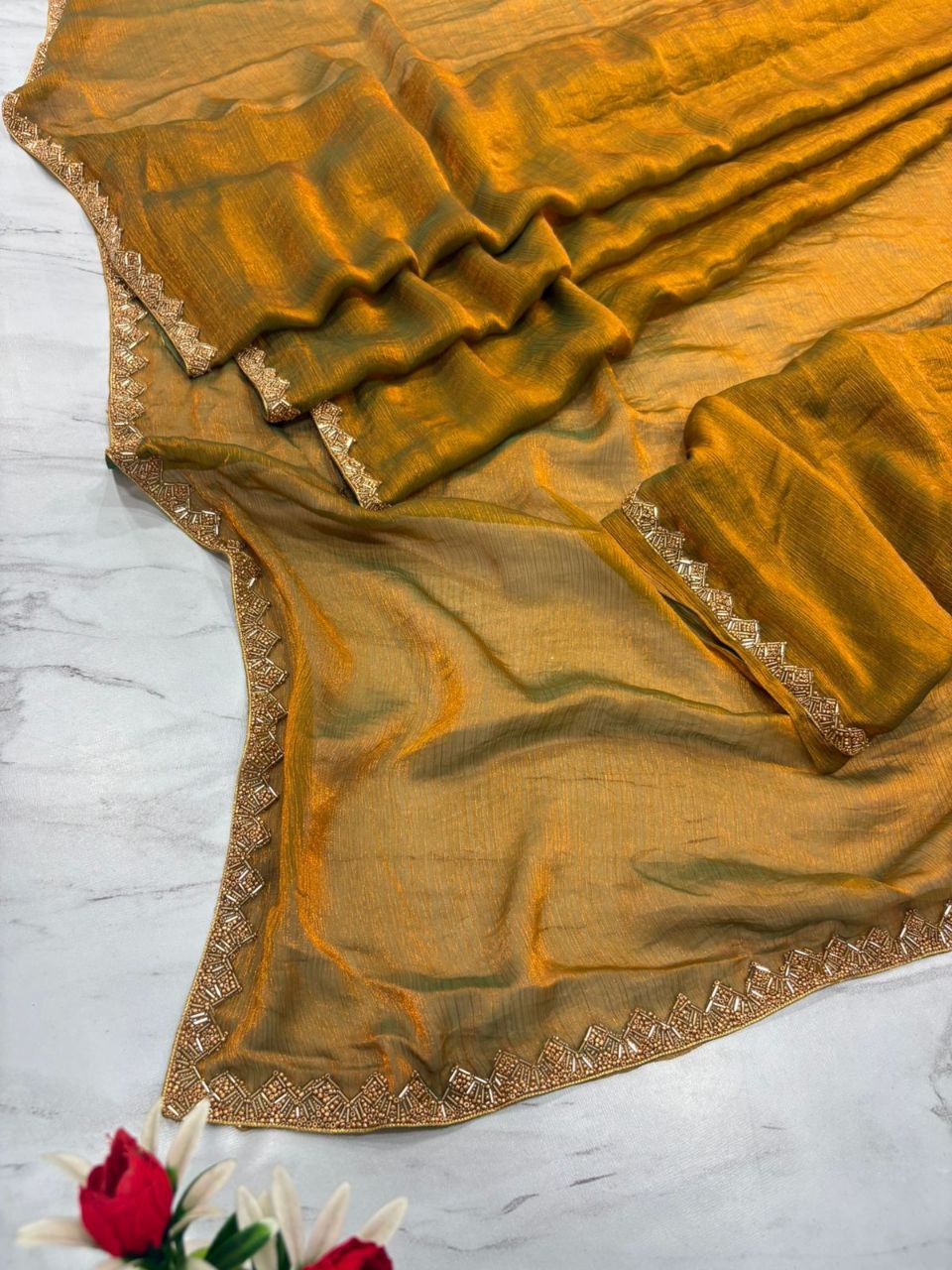 Elegant Fandy Crush Mustard Color saree