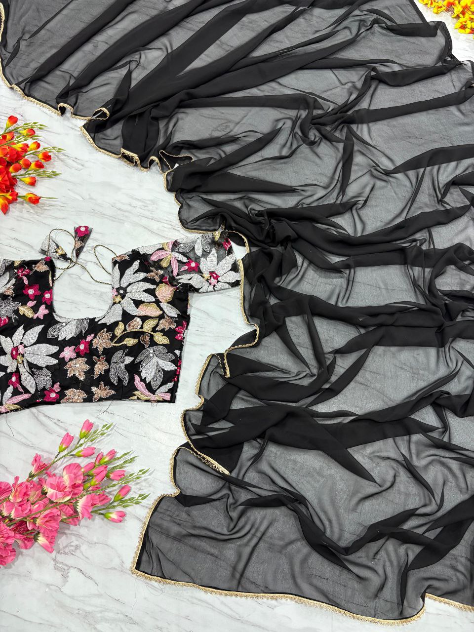 Exclusive Georgette Black Color Saree