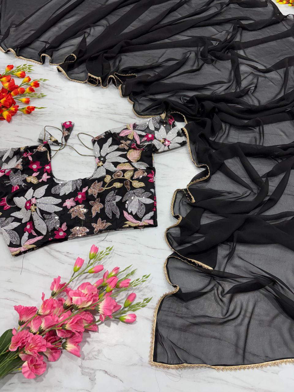 Exclusive Georgette Black Color Saree