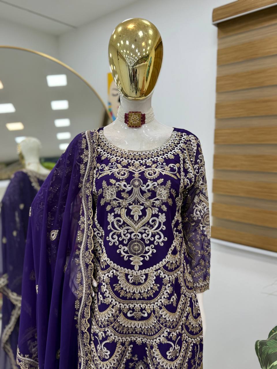 Designer Heavy Work Navy Blue Color Palazzo Suit