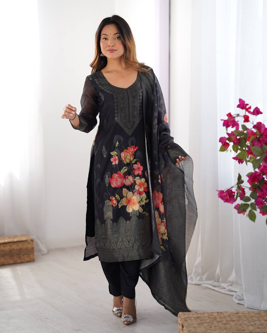 Elegant Digital Print Black Color Salwar Suit