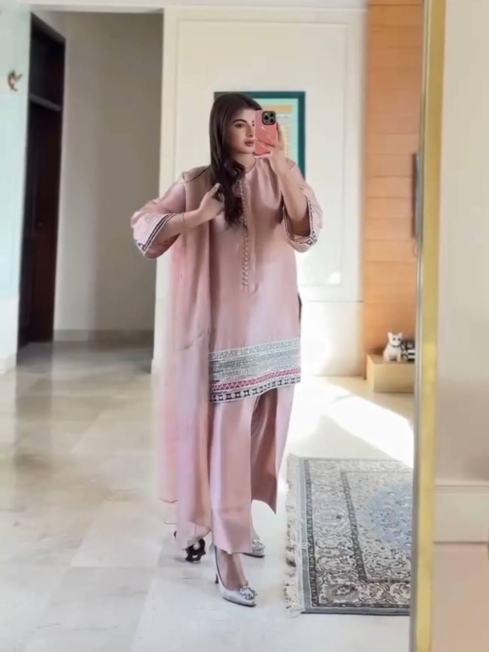 Exclusive Embroidered Work Light Pink Color Palazzo Suit