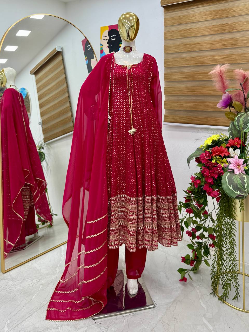 Good Looking Embroidery Work Pink Color Gown