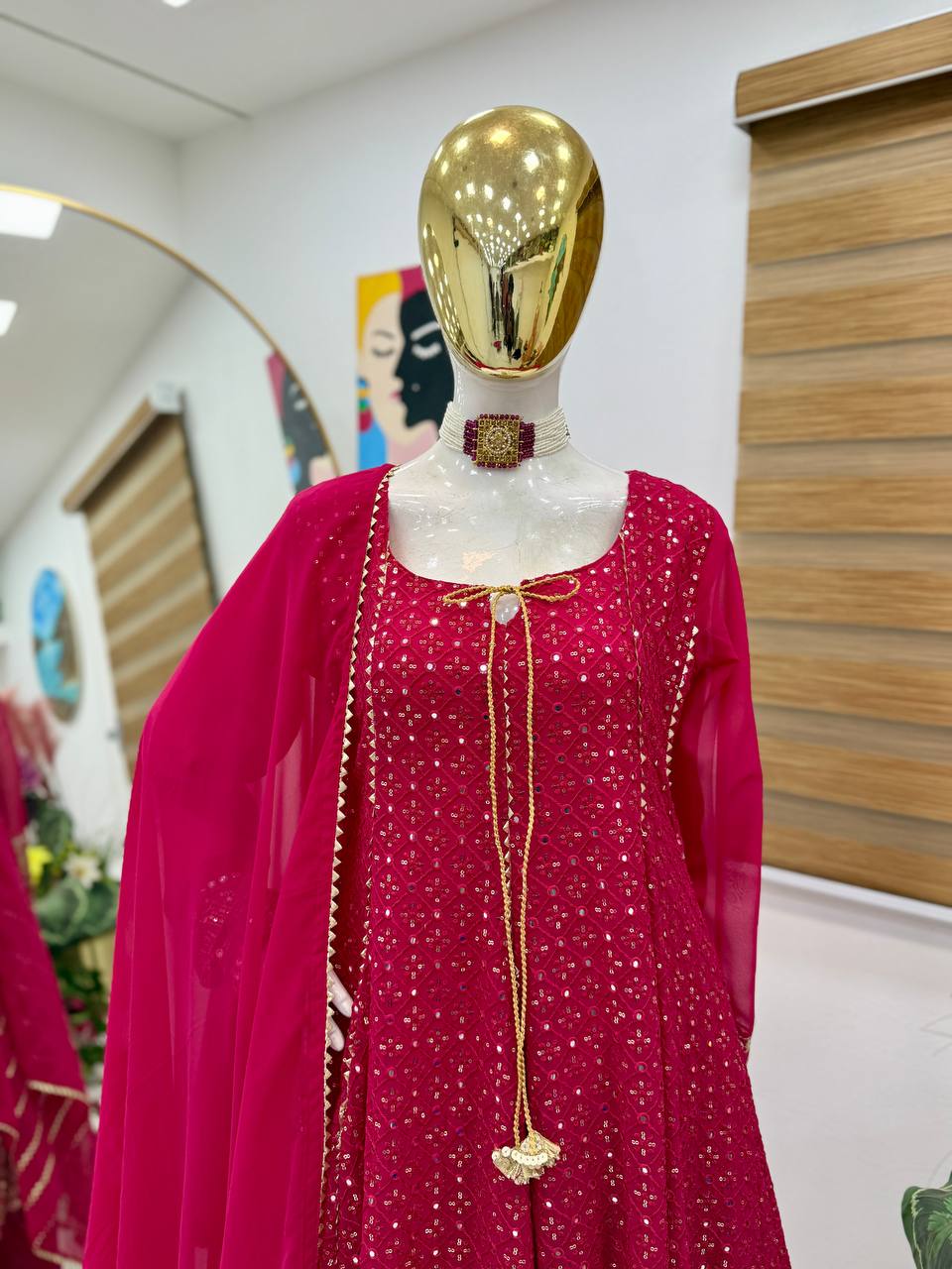 Good Looking Embroidery Work Pink Color Gown