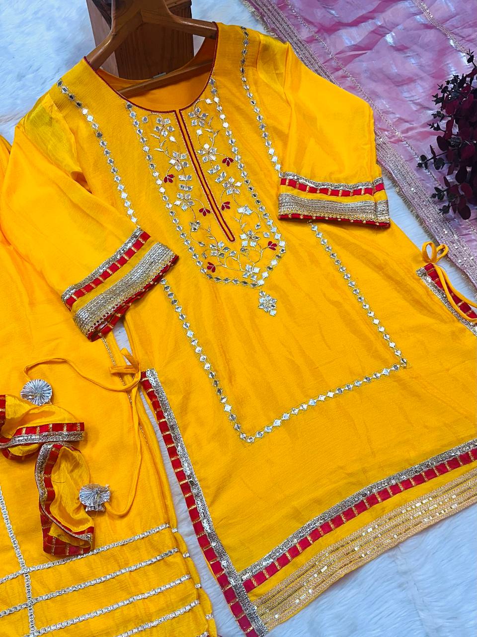 Precious Embroidered work Yellow Color Sharara Suit