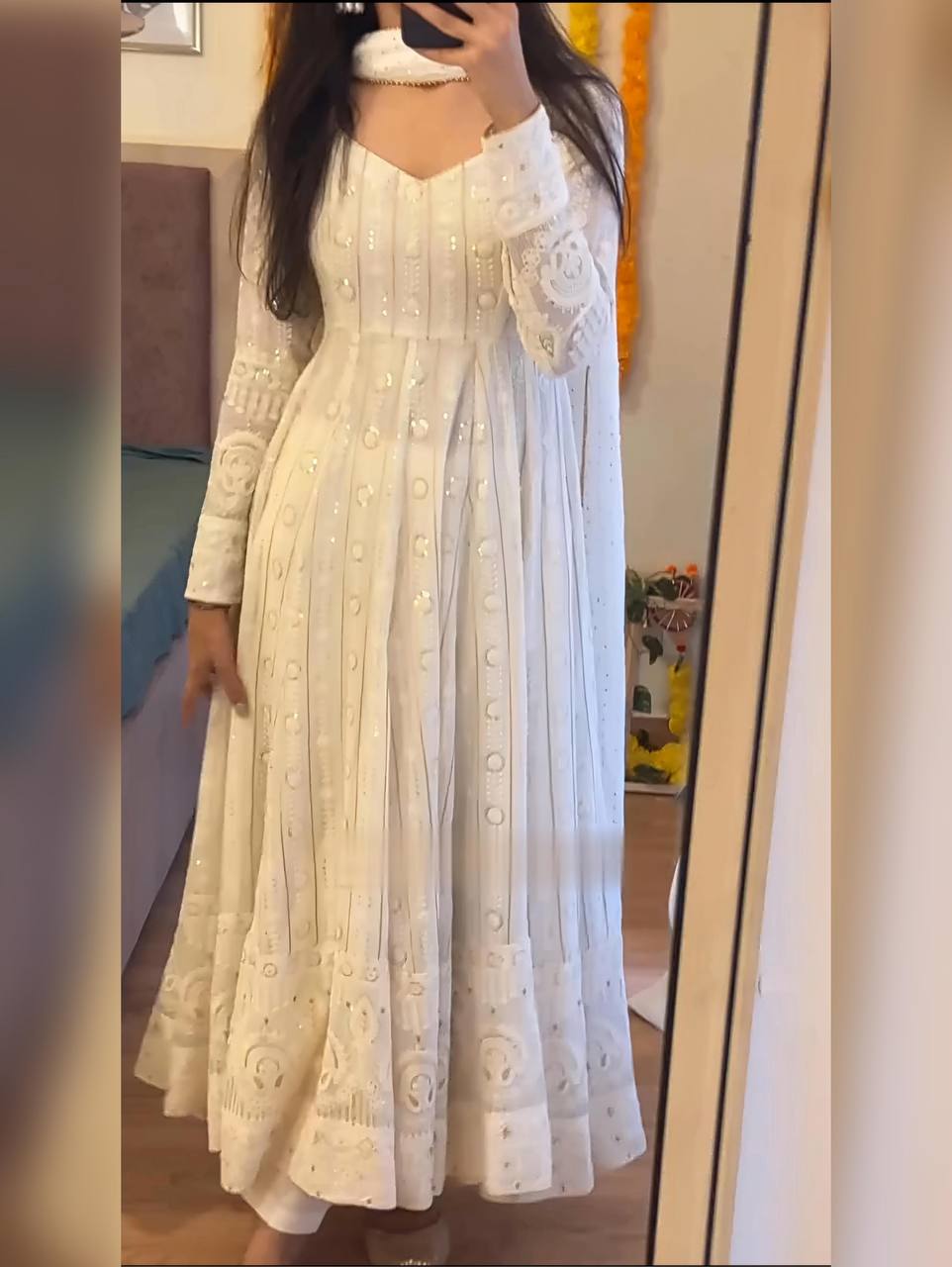 Festive Wear Embroidered Work White Color Anarkali Suit